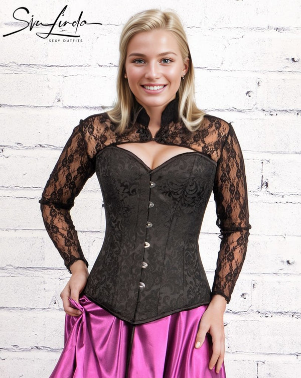 SiaLinda: Bolero Flory, schwarz, lange Ärmel, elastische transparente Spitze | Perfekt zum Korsett - SiaLinda.com